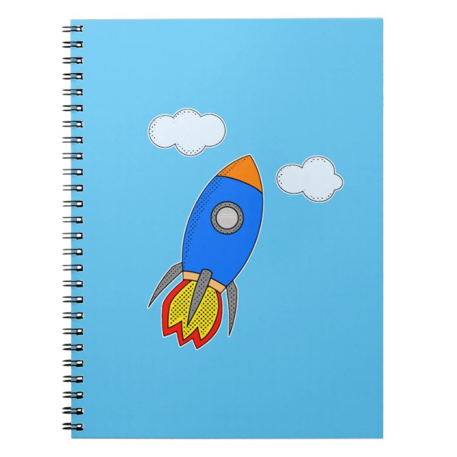 Cartoon Space Rocket in Blue Sky Notizblock (Vorderseite)