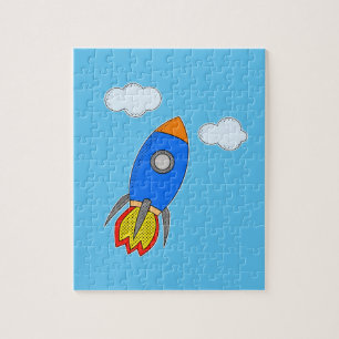 Cartoon Space Rocket in Blue Sky Puzzle