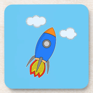 Cartoon Space Rocket in Blue Sky Untersetzer
