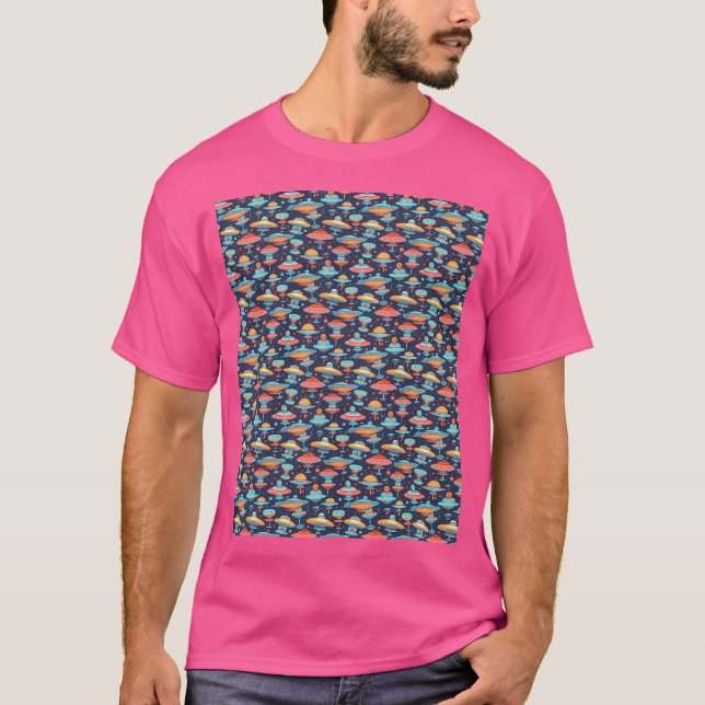 Cartoon Space Ufos getechtes Artwork 4 T-Shirt (Vorderseite)
