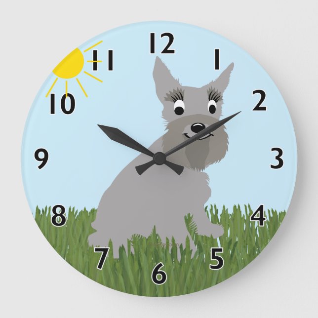 Cartoon Standard Schnauzer Clock Große Wanduhr (Vorderseite)