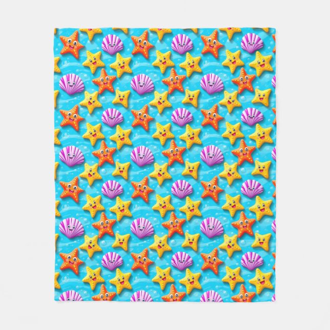Cartoon Starfish und Muscheln Fleecedecke (Vorderseite)