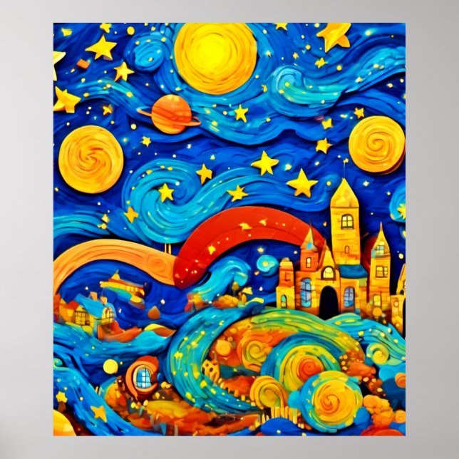 Cartoon Starry Night Art Poster (Vorne)