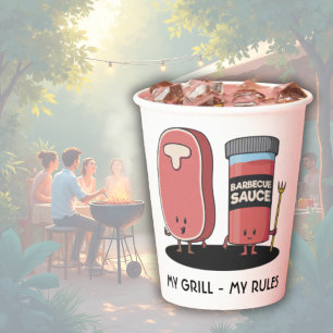 Cartoon-Steak & Sauce Custom BBQ Chef Pappbecher
