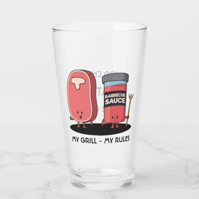 Cartoon Steak & Sauce Custom GRILLEN Koch Glas (Vorderseite)