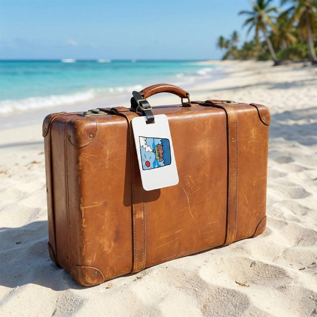 Cartoon Steamship auf Ocean Waves Nautic Art Gepäckanhänger (Von Creator hochgeladen)