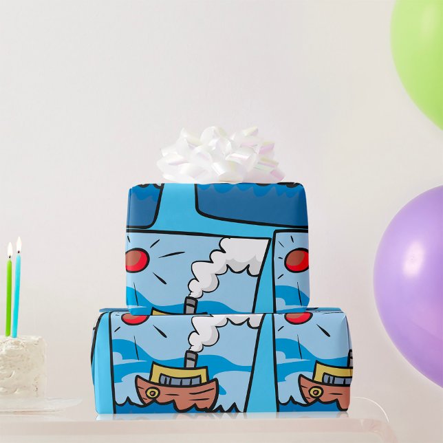 Cartoon Steamship auf Ocean Waves Nautic Art Geschenkpapier (Von Creator hochgeladen)