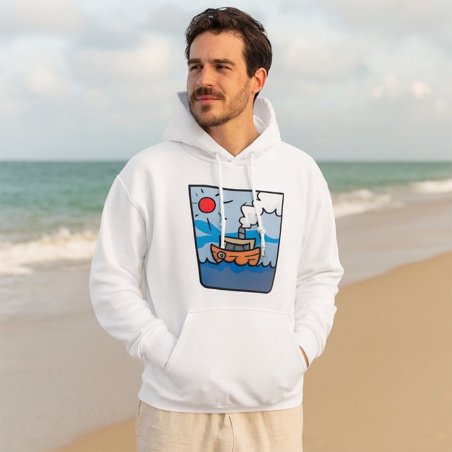 Cartoon Steamship auf Ocean Waves Nautic Art Hoodie (Von Creator hochgeladen)