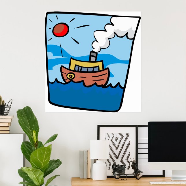 Cartoon Steamship auf Ocean Waves Nautic Art Poster (Von Creator hochgeladen)