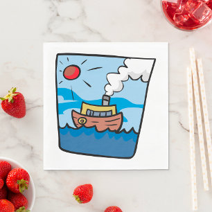 Cartoon Steamship auf Ocean Waves Nautic Art Serviette