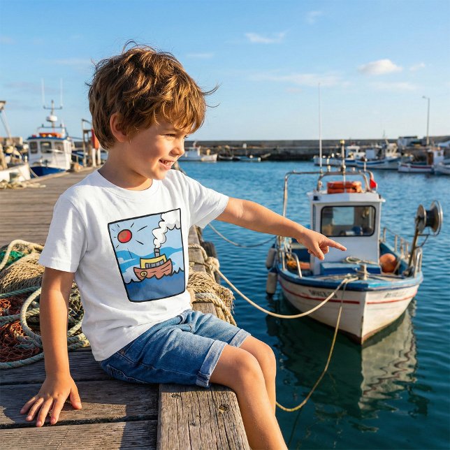 Cartoon Steamship auf Ocean Waves Nautic Art T-Shirt (Von Creator hochgeladen)