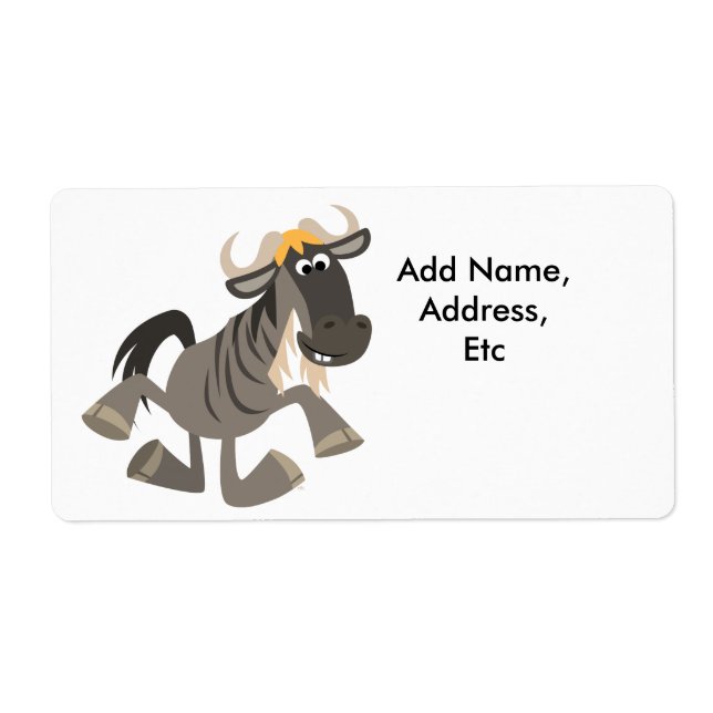 Cartoon Steche Tanzen Wildebeest Shipping Label (Vorne)