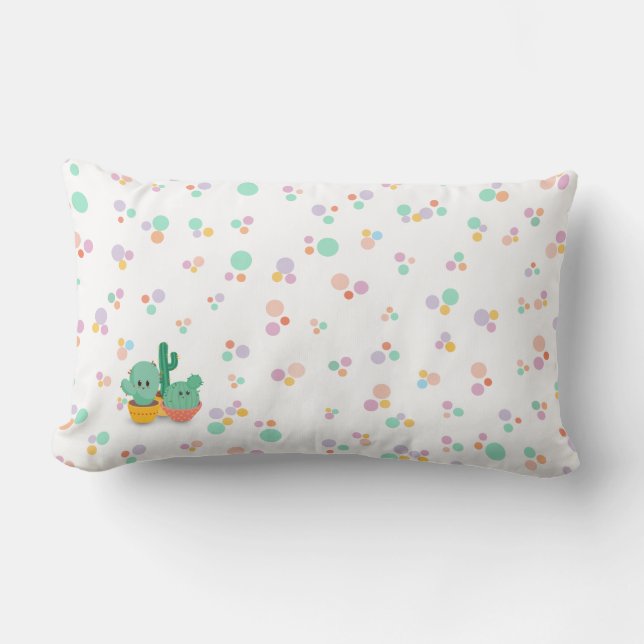 Cartoon-Stil Cacti mehrfarbige Polka Dots Lendenkissen (Vorderseite)