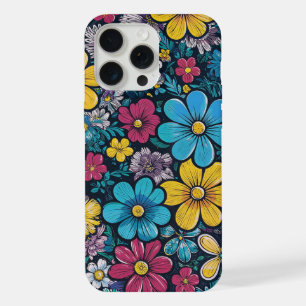 Cartoon-Stil CMYK Mini-Blumen iPhone 15 Pro Max Hülle