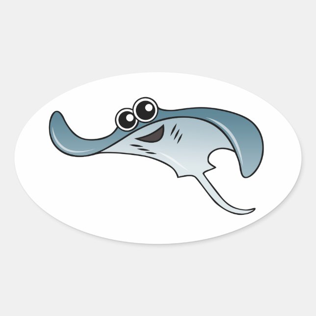 Cartoon Stingray Ovaler Aufkleber (Vorderseite)