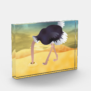 Cartoon Strauß mit Kopf in Sand Fotoblock