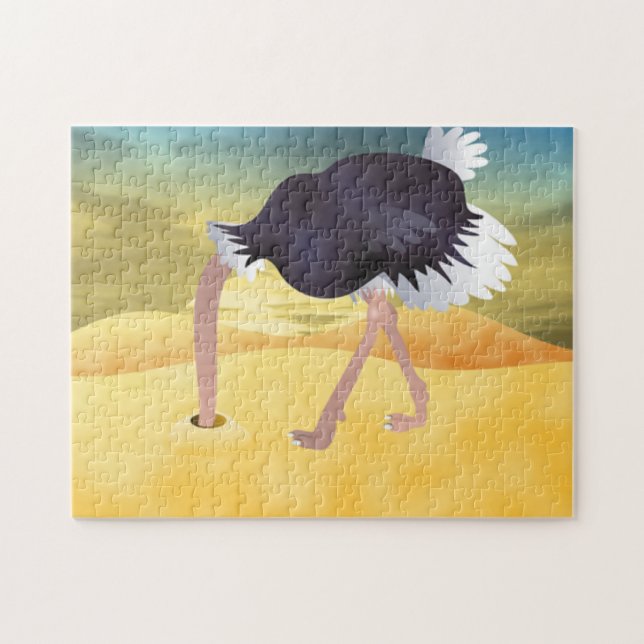 Cartoon Strauß mit Kopf in Sand Puzzle (Horizontal)