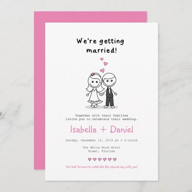 Cartoon Strichmännchen Ehepaar Einladung (Vorne/Hinten)