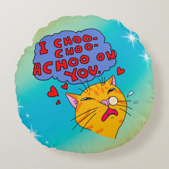 Cartoon Style Cat mit schlankem Text Rundes Kissen (Vorderseite)