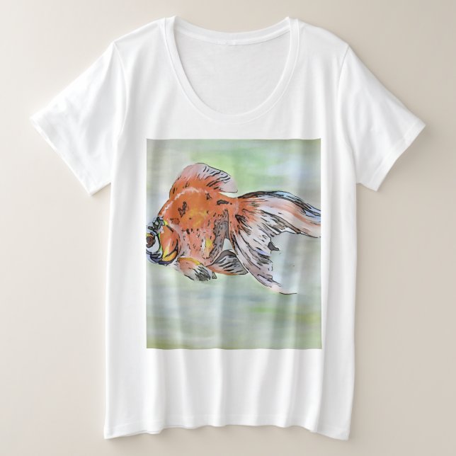 Cartoon Style Ryukin Goldfish Acrylmalerei Große Größe T-Shirt (Design vorne)