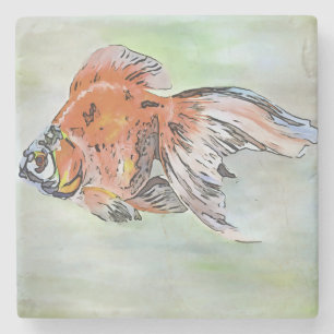 Cartoon Style Ryukin Goldfish Acrylmalerei Steinuntersetzer