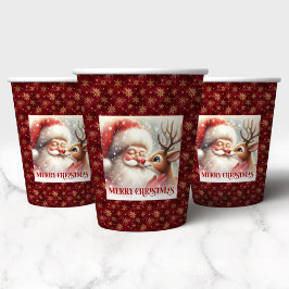 Cartoon Style Santa Claus Rudolph Christmas Cups Pappbecher
