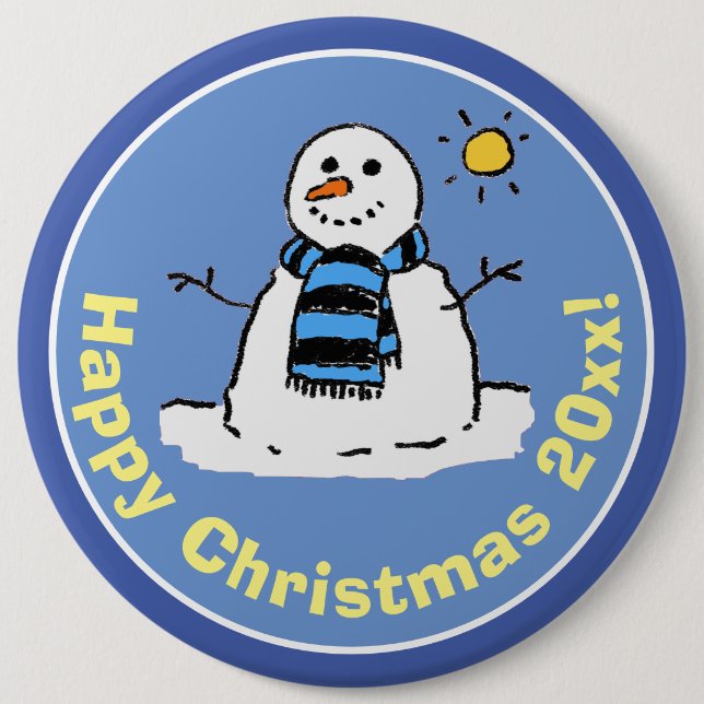 Cartoon Style Snowman zu Weihnachten Button (Vorderseite)