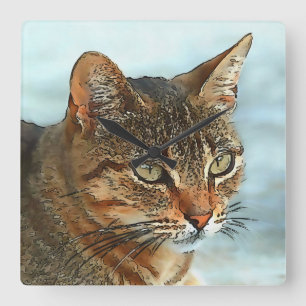 Cartoon Style Tabby Cat RB Quadratische Wanduhr
