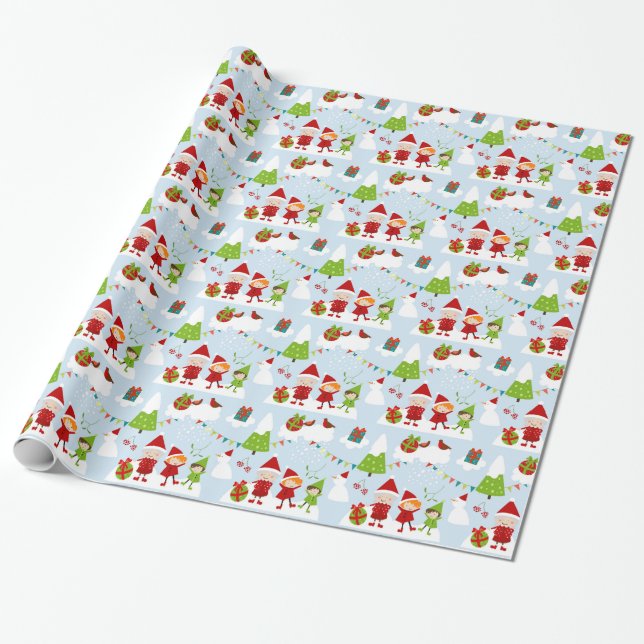 Cartoon Style White Christmas Geschenkpapier (Ungerollt)