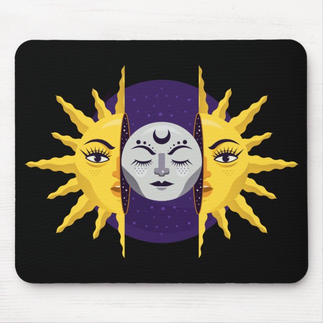 Cartoon Sun und Mondsymbol Mousepad (Vorne)