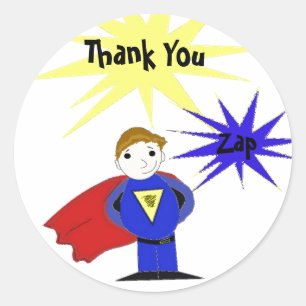 Cartoon Super Hero Vielen Dank Runder Aufkleber