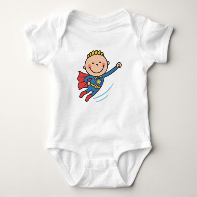 Cartoon Superhero Boy Flying Kids T - Shirt (Vorderseite)