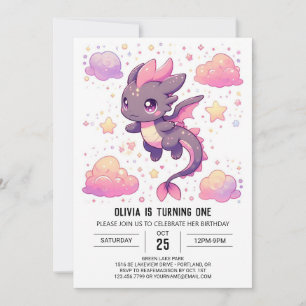 Cartoon Sweet Dragon 1. Geburtstag Einladung