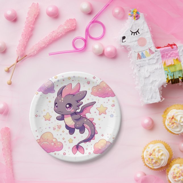 Cartoon Sweet Dragon Baby Dusche Pappteller (Party)