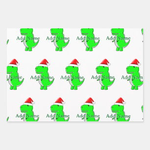 Cartoon T Rex Niedlich Dino Santas Weihnachtshut Geschenkpapier Set
