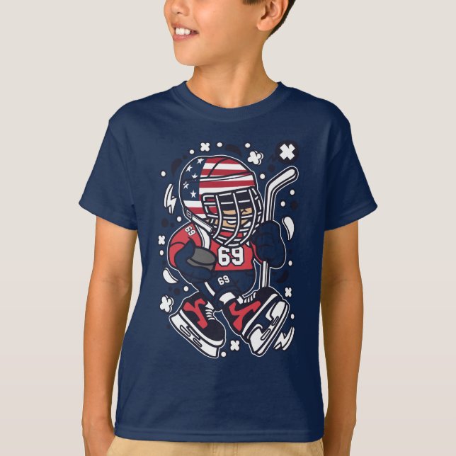 Cartoon T - Shirt American Hockey Kid (Vorderseite)