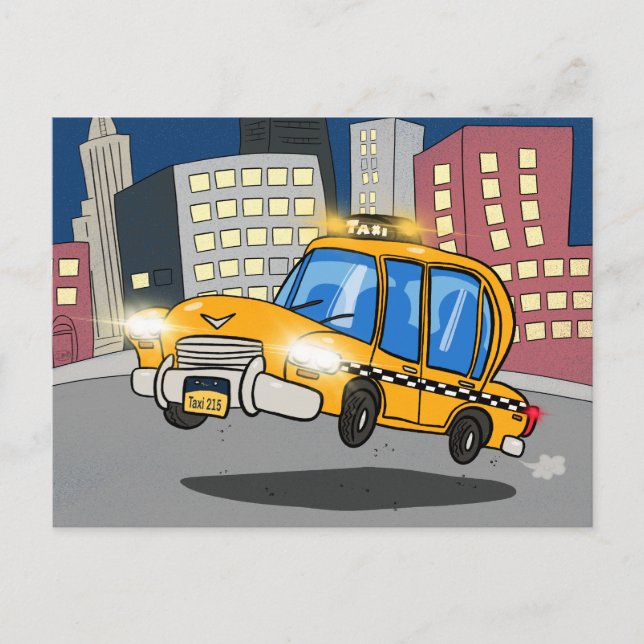 Cartoon Taxi Cab Postkarte (Vorderseite)