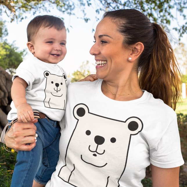 Cartoon Teddy Bar Baby T-shirt (Smiling mom and baby in teddy bear tshirt)