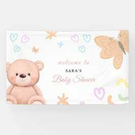 Cartoon Teddy Bear Pastel Girl Baby Shower Welcome Banner