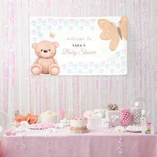 Cartoon-Teddybär-Pastell-Mädchen-Baby-Party-Willko Banner