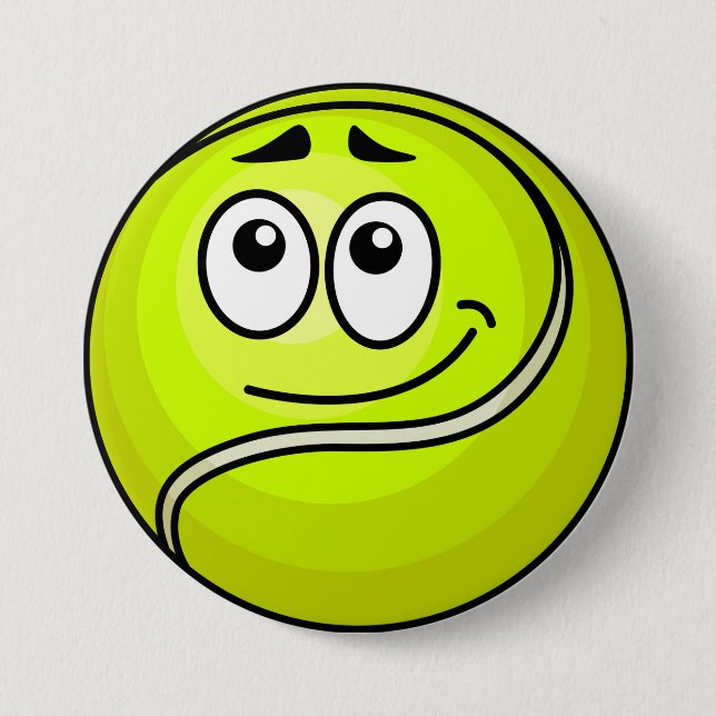 Cartoon Tennis Ball Emoji Face Happy Sports Button (Vorderseite)