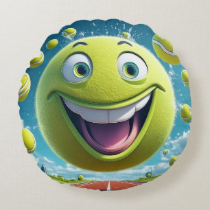 Cartoon Tennis Ball Rundkissen - Whimsical Fun Rundes Kissen