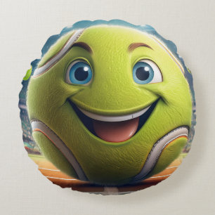 Cartoon Tennis Ball Rundkissen - Whimsical Fun Rundes Kissen