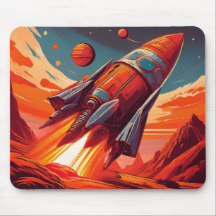 Cartoon-Thema 1930er-40er Retro-Raketen-Schiff     Mousepad