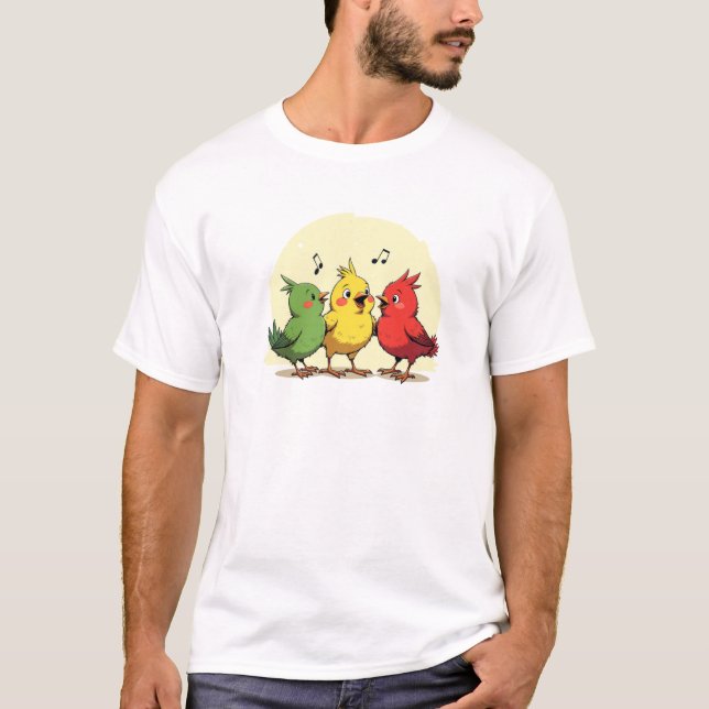 Cartoon Three Birds Singing  T-Shirt (Vorderseite)