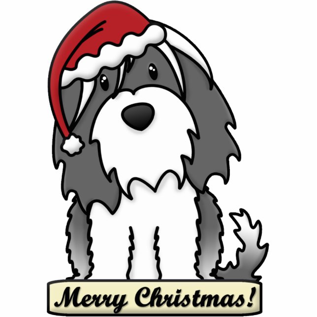 Cartoon-tibetanischer Terrier-Weihnachtsverzierung Fotoskulptur Ornament (Vorne)