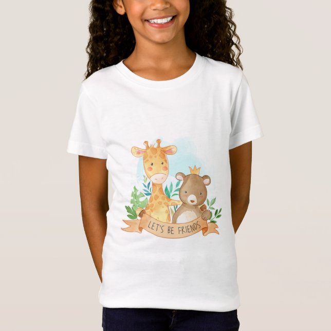 Cartoon Tiere Freundschaft T-Shirt (Vorderseite)