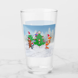 Cartoon Tiere tanzen um den Weihnachtsbaum herum Glas