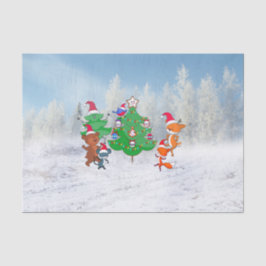 Cartoon Tiere tanzen um den Weihnachtsbaum herum Seidenpapier