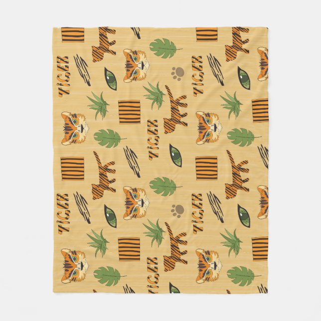 Cartoon Tiger: Fröhliches Kindermuster. Fleecedecke (Vorderseite)